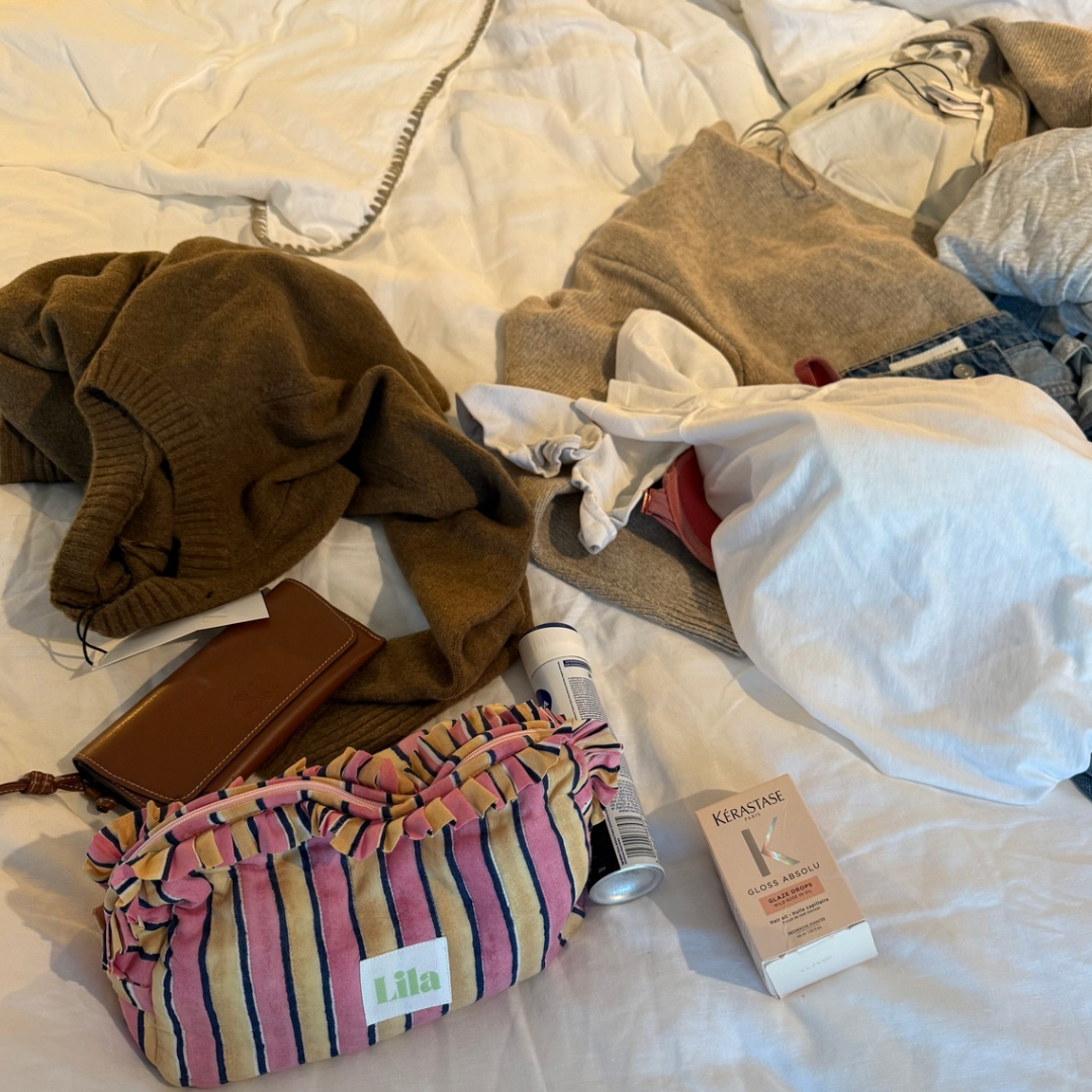 Toiletry bag - Stripes - Ruffle - Pink - Butter yellow - Large