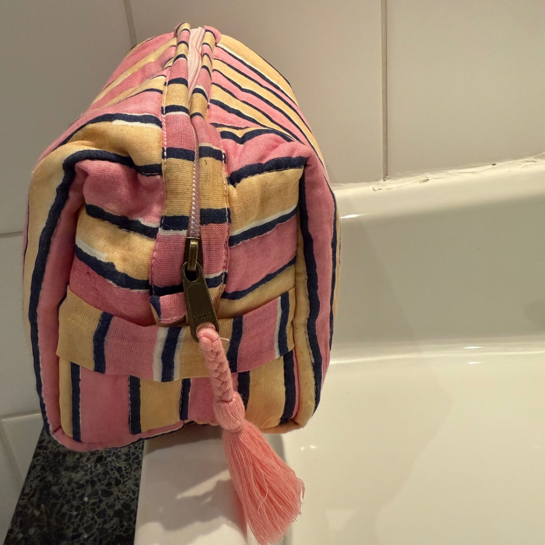 Toiletry bag - Stripes - Pink - Butter yellow - Small