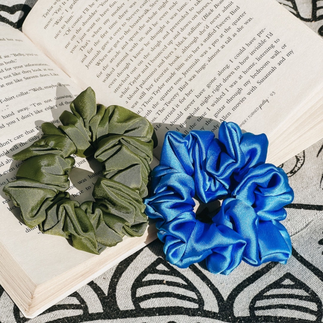 Scrunchie satijn-blauw