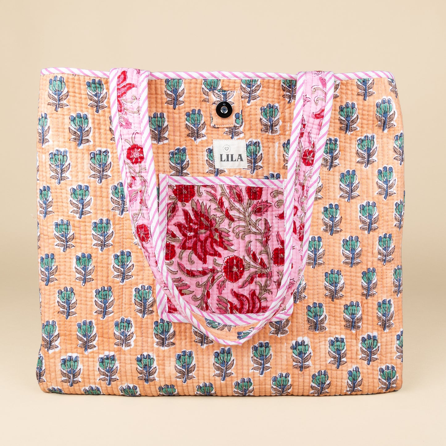 Tote Bag - Pink Red - Orange - Zipper - No.6