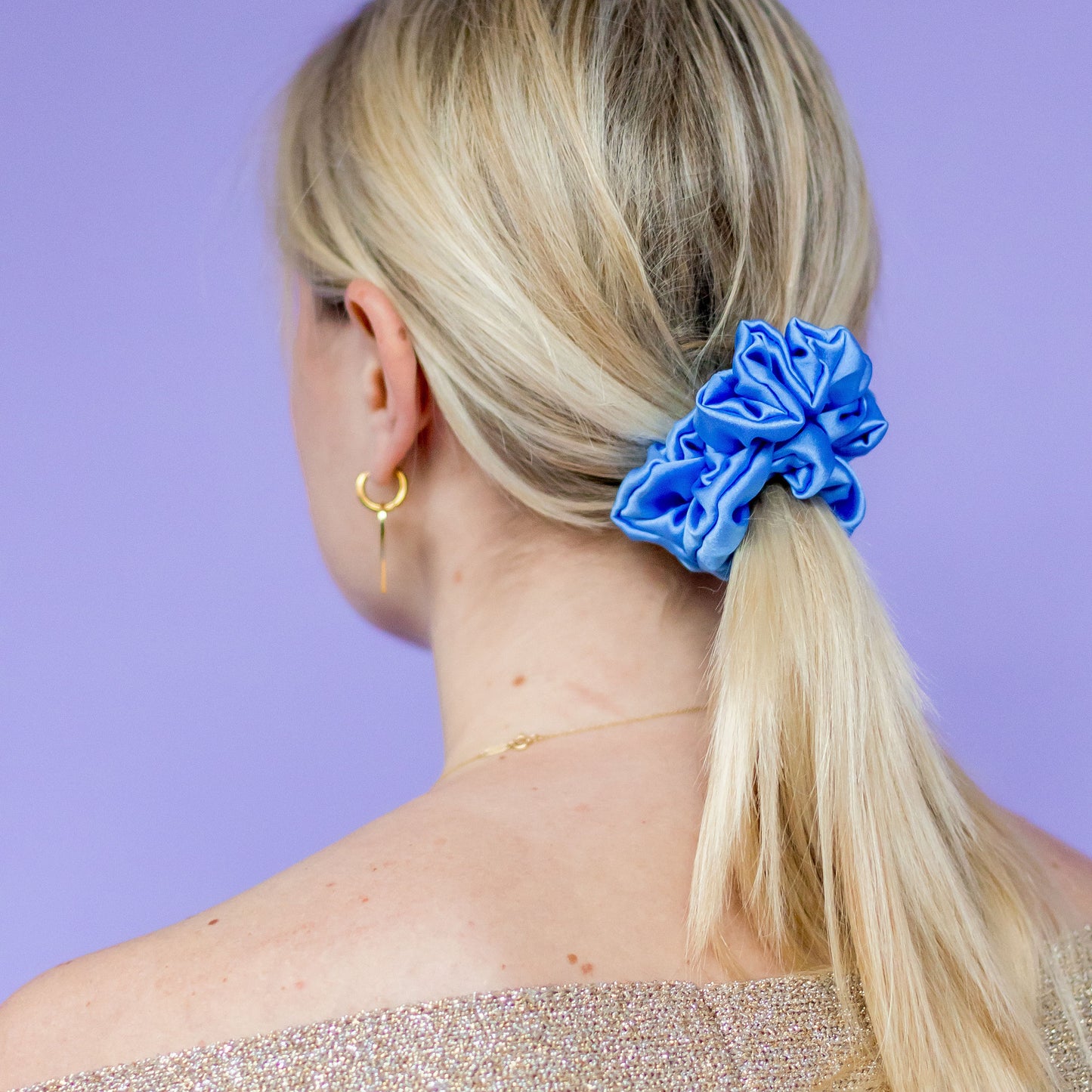 Scrunchie satijn-blauw