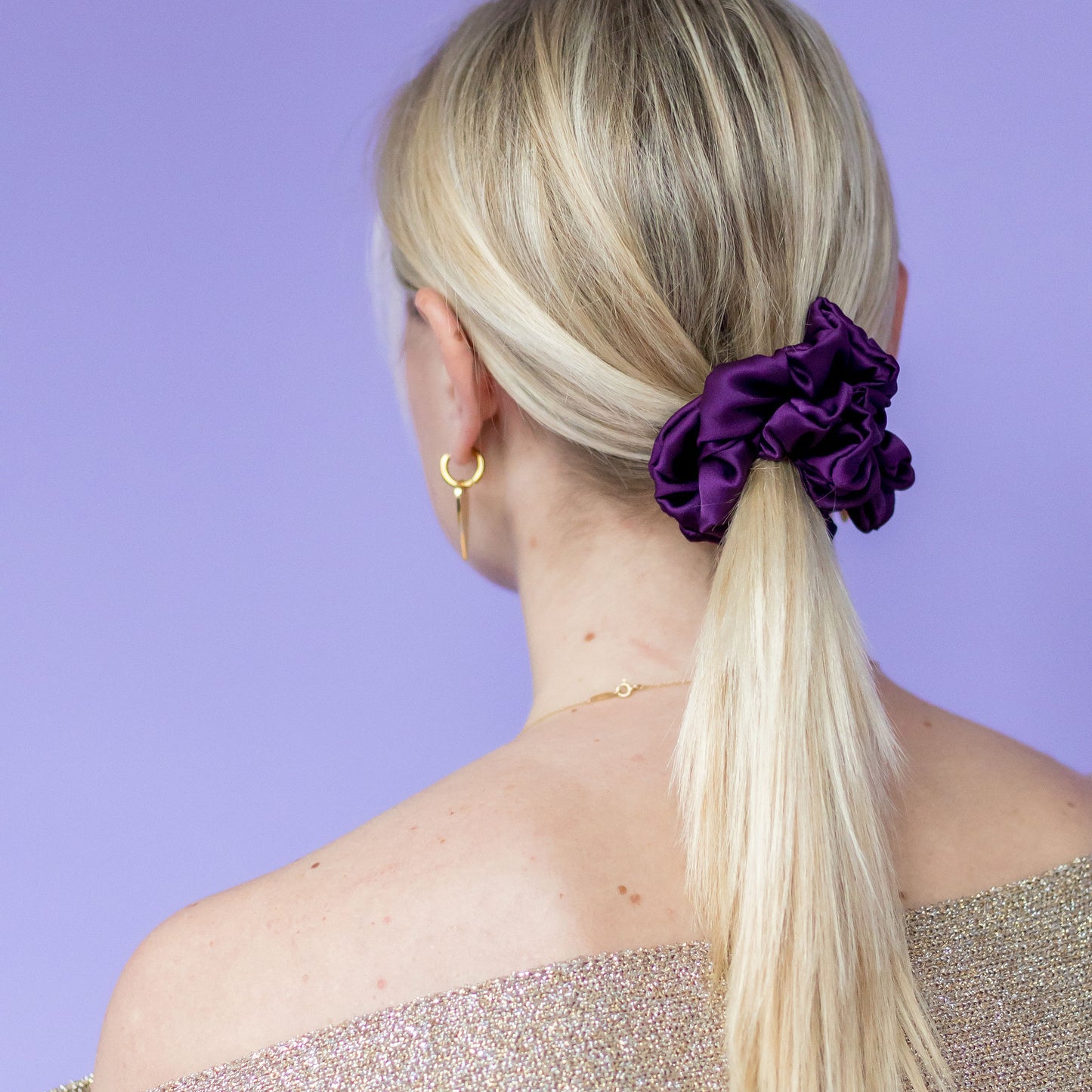 Scrunchie satijn-aubergine