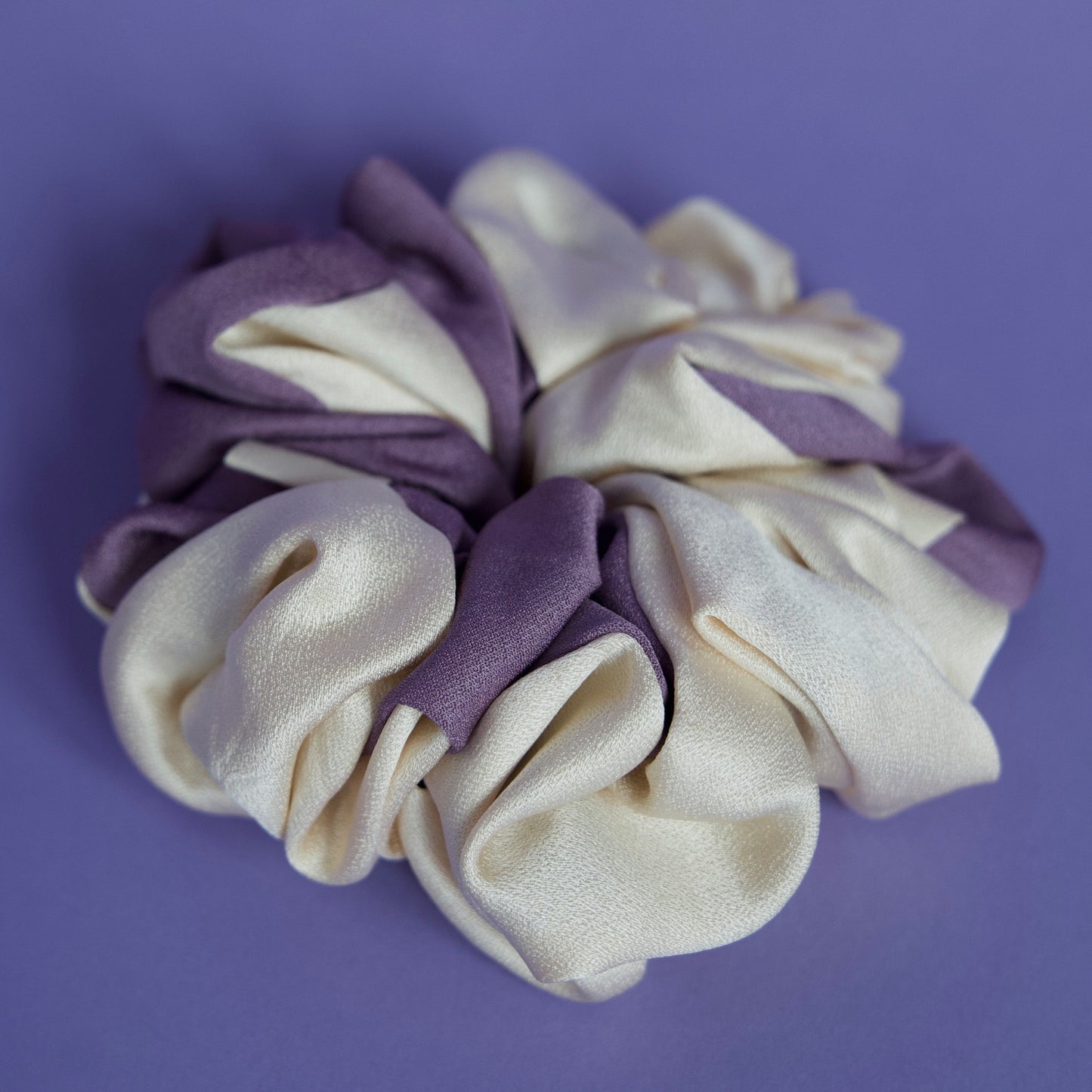 Upcycled fluffy Japanese kimono scrunchie- Lilac