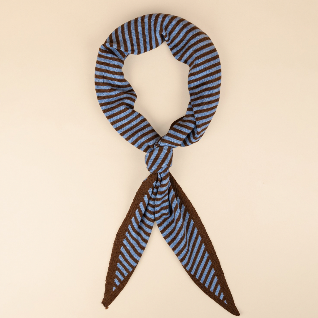 Triangle Scarf - Toffee - Brown & Blue Stripe - Large