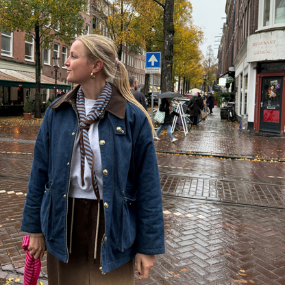 Triangle Sjaal - Toffee - Blauw & Bruin streep - Klein