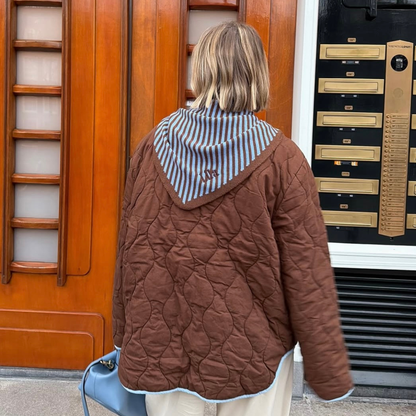 Dreiecksschal – Karamellbraun & Blau gestreift – Groß