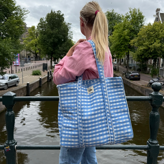 Tote bag - Gingham - Blauw - Rits- No.11