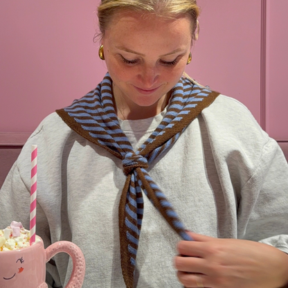 Triangle Sjaal - Toffee - Blauw & Bruin streep - Klein