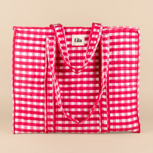Tote bag - Gingham - including toiletry bag - Pink - Zipper - No.19