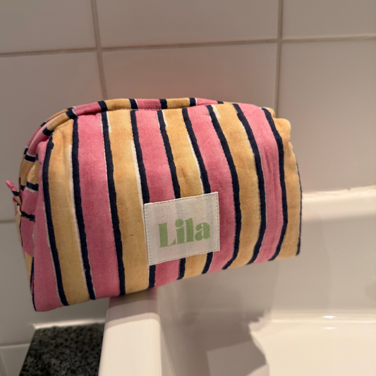 Toiletry bag - Stripes - Pink - Butter yellow - Small