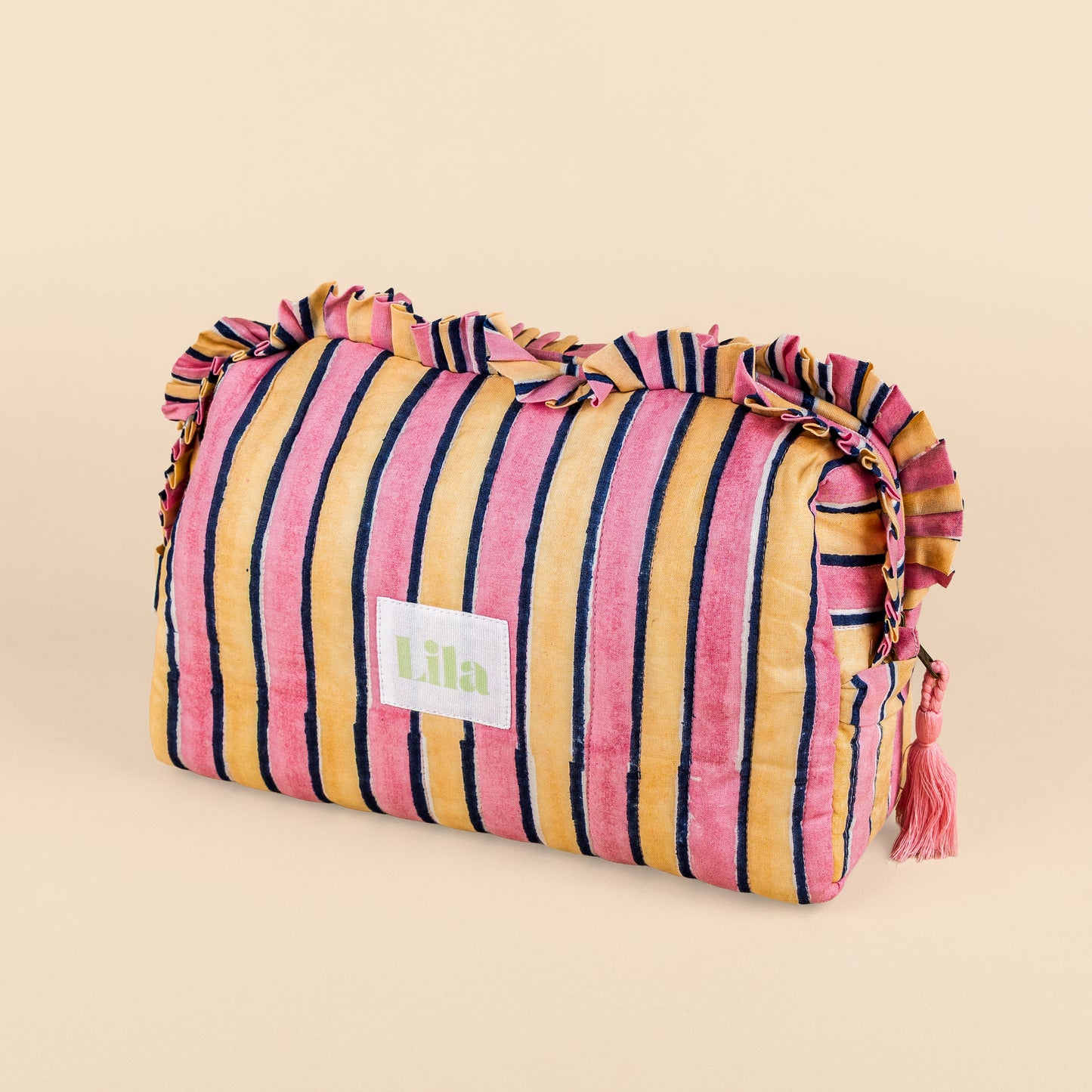 Trousse de toilette - Rayures - Rose - Jaune beurre - Set