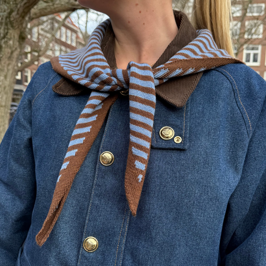 Driehoek Sjaal - Blauw & Bruin streep - klein