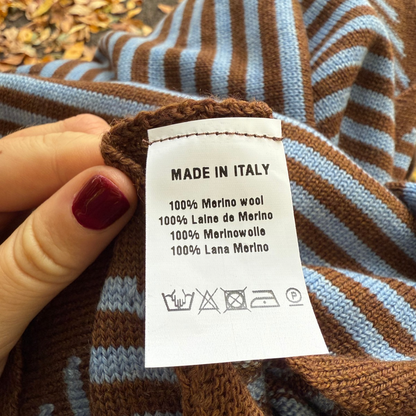 Driehoek Sjaal - Toffee - Blauw & Bruin streep - Klein