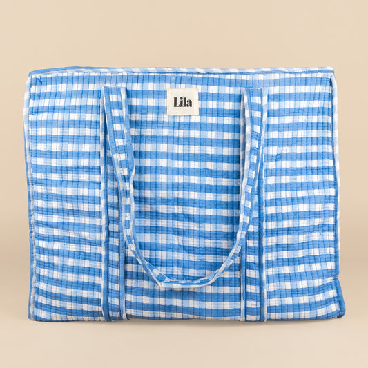 Tote bag - Gingham - including toiletry bag - Blue - Zipper - No.20