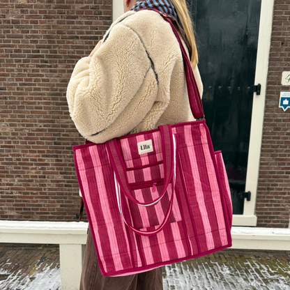 Organized Tote - Burgundy - Stripe - No.1