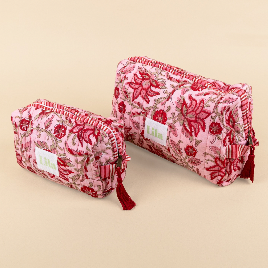 Toilettas - Floral - Roze - Set