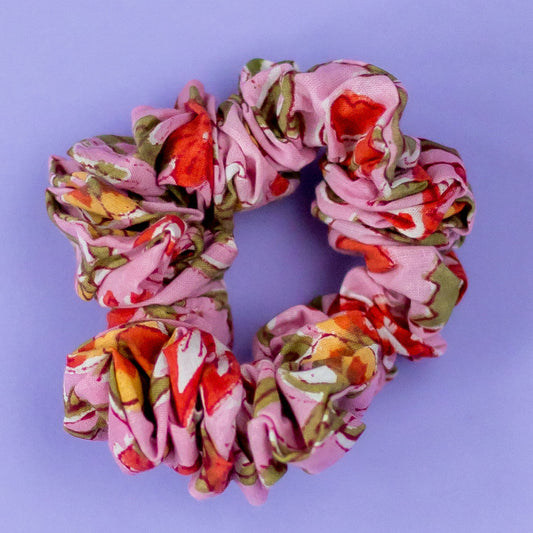 Upcycled scrunchie pink with green